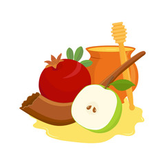 Pomegranate and apple, shofar and honey pot
