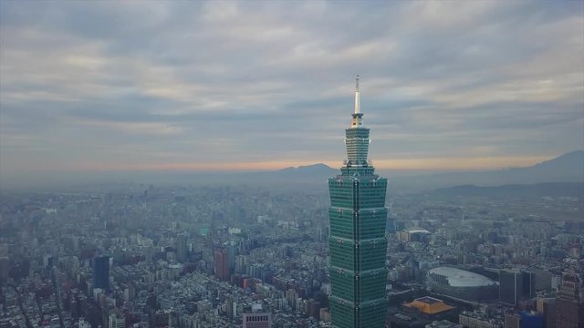 taipei cityscape cloudy evening famous downtown building top aerial panorama 4k taiwan
