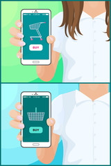Buy Screen of Smartphone Set Vector Illustration