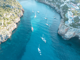 Aerial Above View Yachts Beach Mediterranean Sea Blue Water