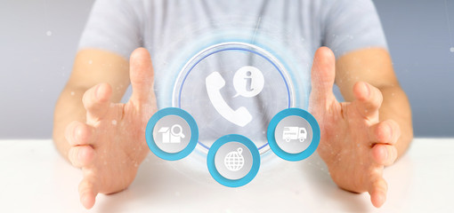 Businessman holding a customer and assistance hotline service 3d rendering