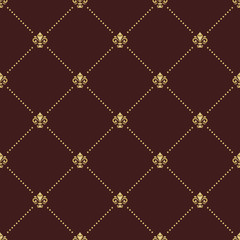 Seamless vector pattern. Modern geometric ornament with golden royal lilies. Classic vintage background