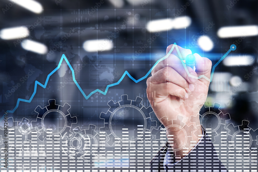 Poster data analysis graph on virtual screen. business finance and technology concept.