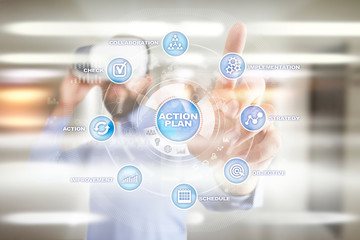 Action plan on the virtual screen. Planning concept. Business strategy.