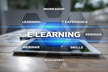 E-Learning on the virtual screen. Internet education concept.