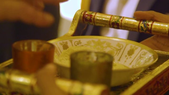 Indian marriage ceremony blessing tray
