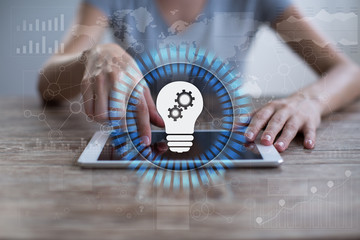 Lamp icon on virtual screen. Business solution. Innovation concept.