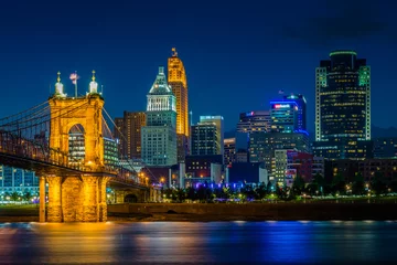 Peel and stick wall murals Skyline The Cincinnati skyline and Ohio River at night, seen from Covington, Kentucky,