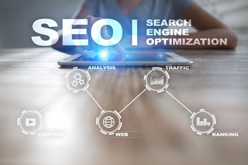 SEO. Search Engine optimization. Digital online marketing andInetrmet technology concept.