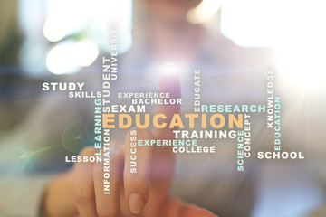 Education words cloud on the virtual screen.