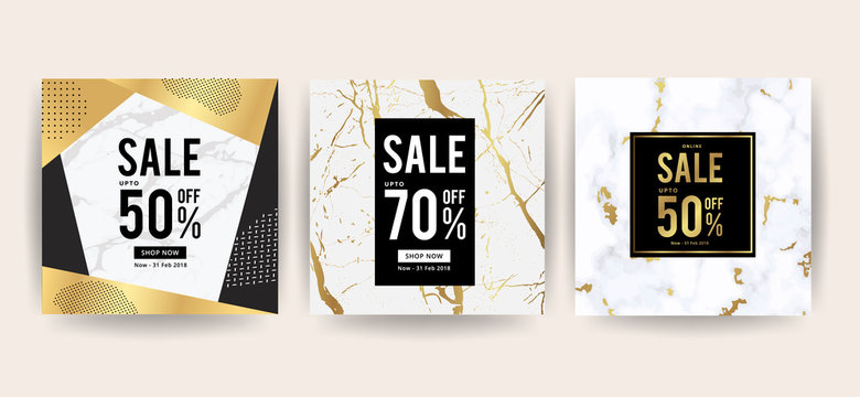 Marble and background design for banner or poster with marbling texture , Geometric style gold and rose gold details for summer and winter season sale marketing.