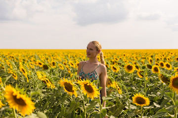 Fototapeta premium model in sunflower field