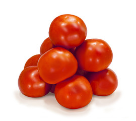 Bunch of red tomatoes on white isolated background