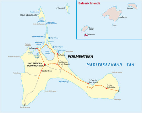 formentera road and beach vector map