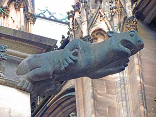 The modern Gargoyle in the form of a mythical animal is installed at the Cologne Cathedral instead...
