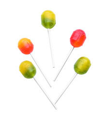 Colorful lollipops on white background