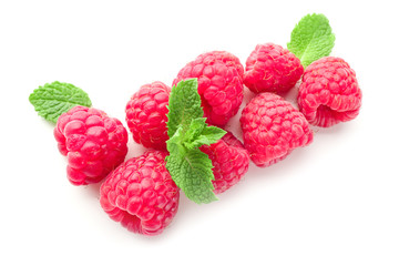 Delicious fresh ripe raspberries on white background