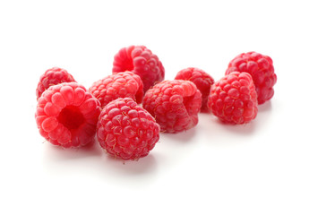 Delicious fresh ripe raspberries on white background