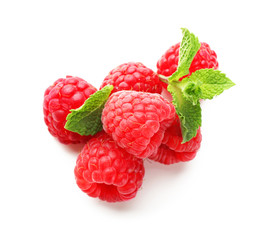 Delicious fresh ripe raspberries on white background
