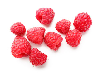 Delicious fresh ripe raspberries on white background