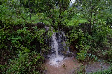 Beautiful landscape waterfall on western ghat mountain and hills in rainy season