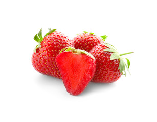 Sweet ripe strawberries on white background