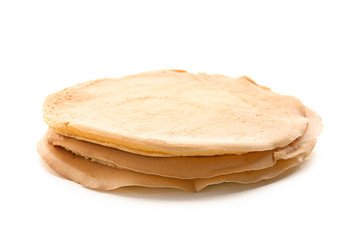 Delicious pancakes on white background