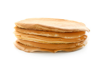 Delicious pancakes on white background
