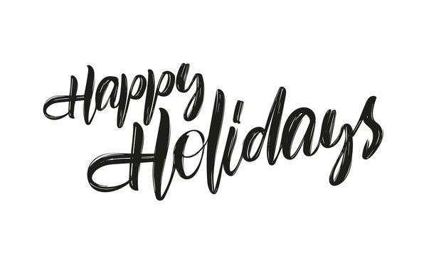 Vector hand drawn brush type lettering of Happy Holidays on white background