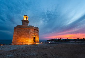 Castell de Sant Nicolau at Ciutadella, Menorca, on a beautiful sunset