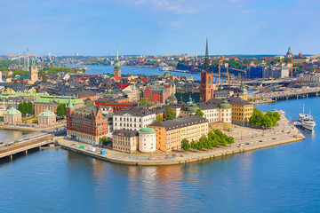 Gamla Stan, the old part of Stockholm in a sunny summer day, Sweden. Aerial view from Stockholm...