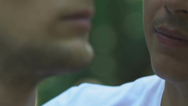 Gay kissing partner, reconciliation after quarrel, forgiveness and understanding