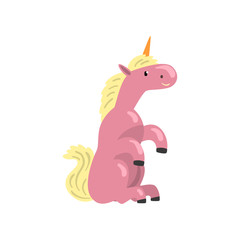Cute pink unicorn, magic fantasy animal character cartoon vector Illustration on a white background