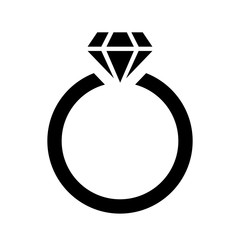 Ring with Diamond Icon Vector Logo Template (Gold, Diamond, Engagement, Wedding) - Black Design