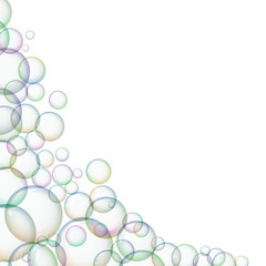 Frame with shiny soap bubbles. Freshness and purity. Vector illustration.