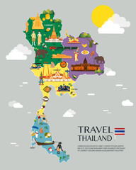 Thailand map with colorful landmarks illustration design