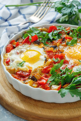 Homemade spicy shakshuka with eggs.