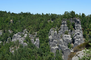 Bastai rock formation (Saxon Switzerland) in summer time, Germany, Europe
