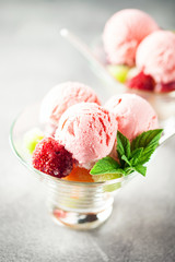 fruit salad and strawberry ice cream