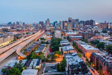 Fototapeta na wymiar View of the downtown Baltimore skyline in Maryland