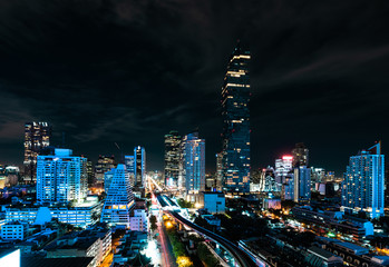 aerial view of cityscape in bangkok Thailand at night