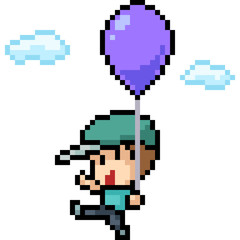 Obraz premium vector pixel art boy hold balloon