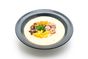 steamed egg with mince pork and vegetable