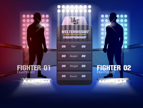 Versus screen design Announcement of two fighters Blue and red corner with lighting and body shadow style.