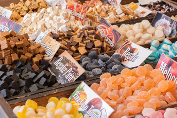 Jelly beans stand in a medieval market