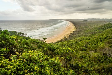 Tallows Beach in Byron Bay in Australia on a cloudy day