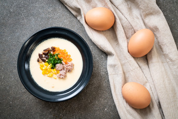 steamed egg with mince pork and vegetable