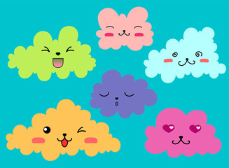 Set of cartoon clouds with emotions. Vector set with emotion icons for decorating greeting cards, Wallpapers, textiles, print for children's clothing.