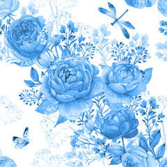 seamless pattern.butterfly flowers .illustration by watercolor