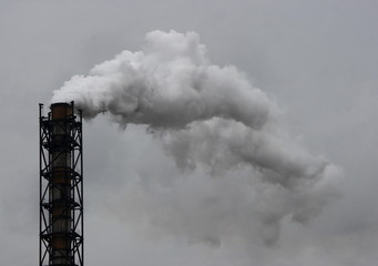 smoking industrial pipe on gray sky
